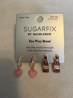 BaubleBar Pink Heart and Rosé Bottle Drop Earring Set